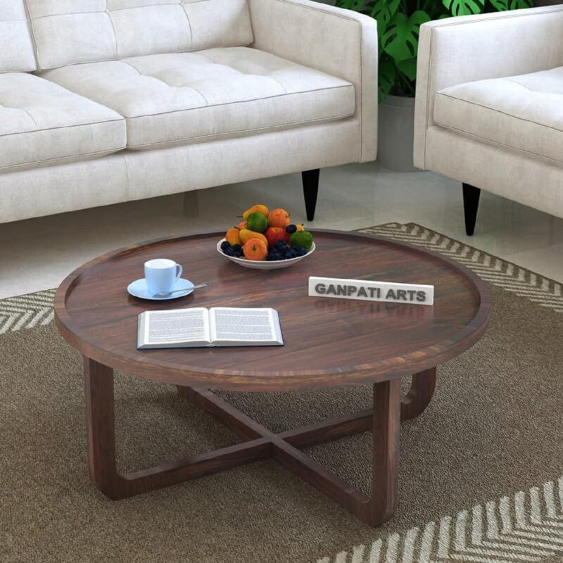 Ganpati Arts Solid  Sheesham Wood Round Coffee Table (Walnut Finish)