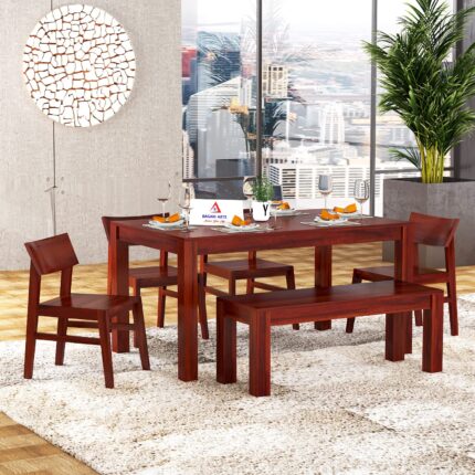 Sheesham Wood 6 Seater Dining Table & Chair Set (Mahogany)
