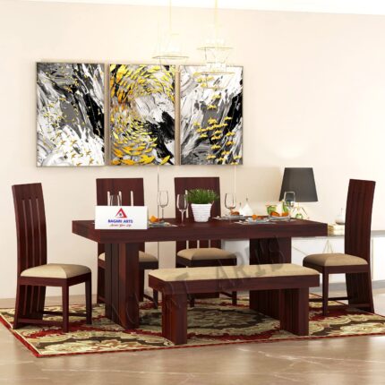Solid Wood 6 Seater Dining Table Set with Chairs