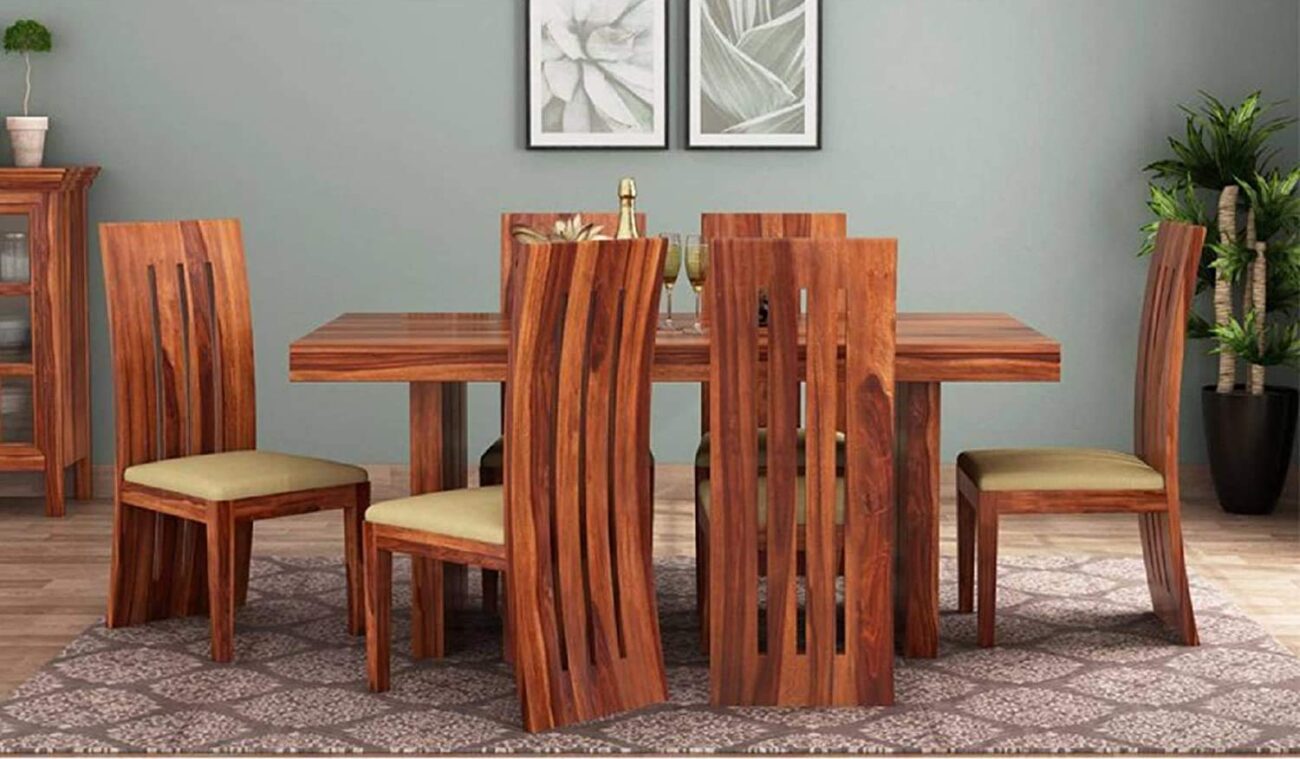 6 Seater Wood Dining Table with Wooden Chair Set