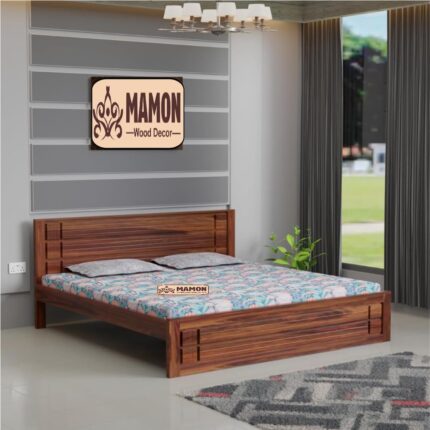 Sheesham Wood Queen Size Bed Without Storage - Honey Finish Palang