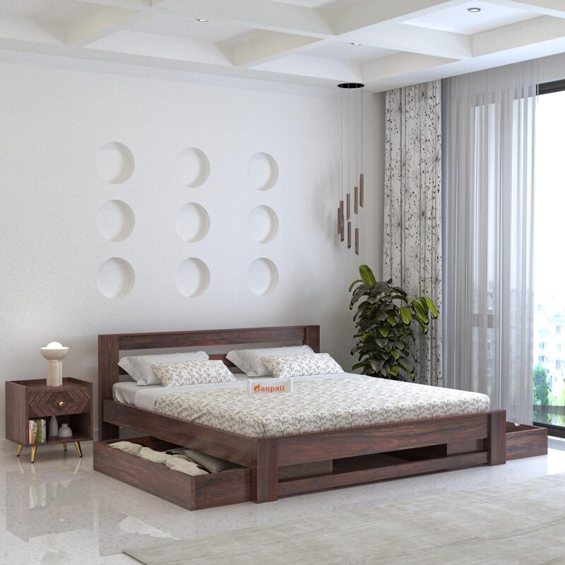Sheesham Wood Queen Size Bed - Walnut Finish