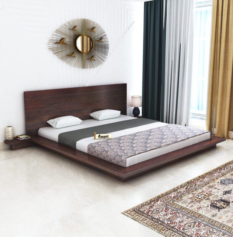Sheesham Wood Queen Size Bed - Walnut Finish