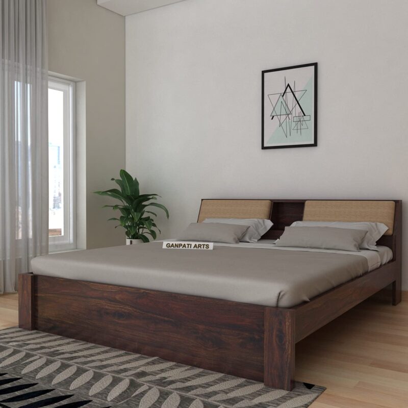 Sheesham Wood King Size Bed - Walnut Finish