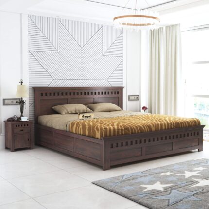 Sheesham Wood Queen Size Bed - Walnut Finish_BOX