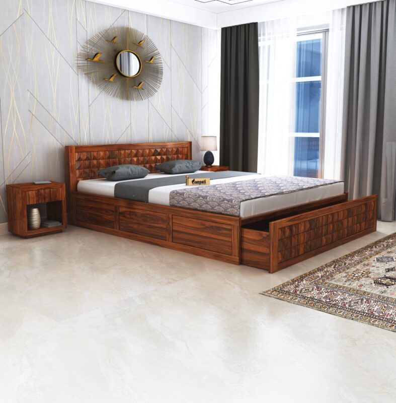 Sheesham Wood King Size Bed - Natural Finish