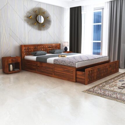 Sheesham Wood King Size Bed - Natural Finish