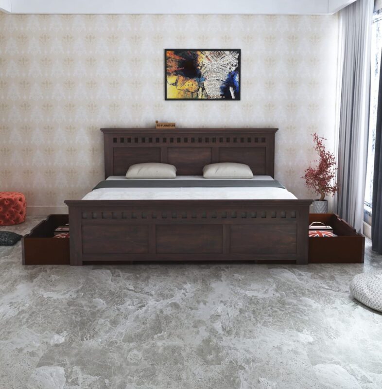Sheesham Wood King Size Bed - Walnut Finish