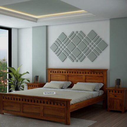 Sheesham Wood Queen Size Bed - Armania Natural Finish