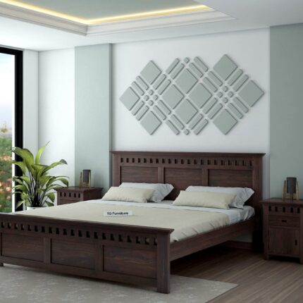 Sheesham Wood Queen Size Bed - Armania Walnut Finish