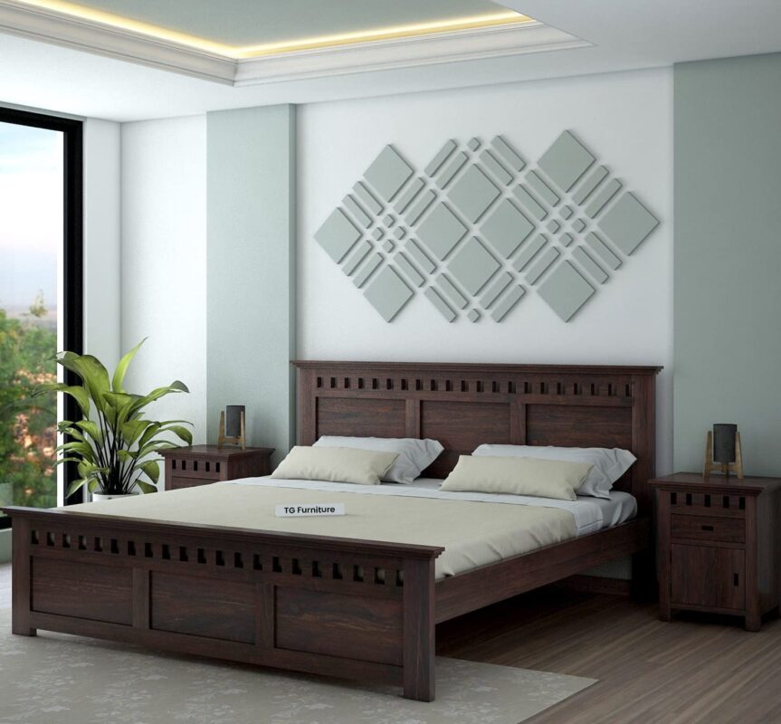 Sheesham Wood Queen Size Bed - Armania Walnut Finish