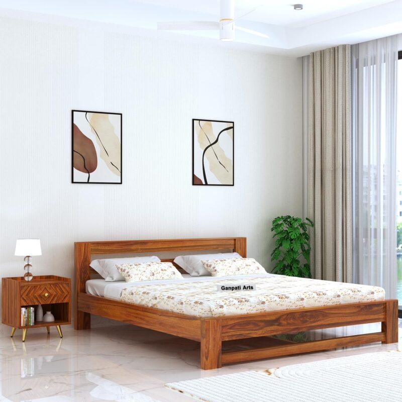 Foster Sheesham Wood Queen Size Bed Without Storage for Bedroom