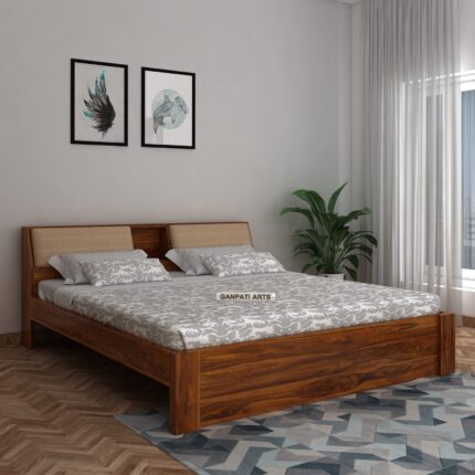 Sheesham Wood Queen Size Bed - Natural Finish