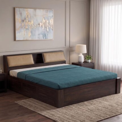 Sheesham Wood Queen Size Bed - Walnut Finish -Box