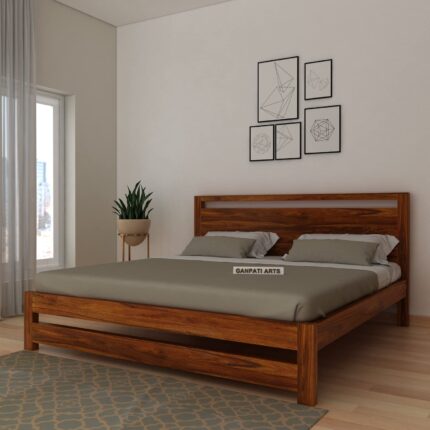Sheesham Wood Queen Size Bed - Natural Finish