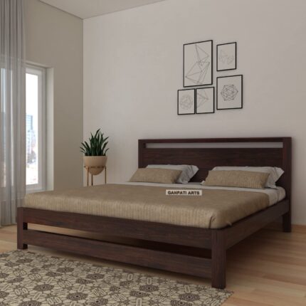 Sheesham Wood Queen Size Bed - Walnut Finish