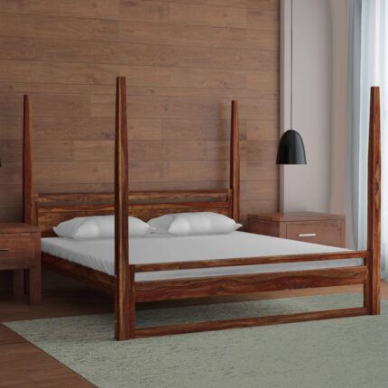 Sheesham Wood Queen Size Bed - Natural Finish