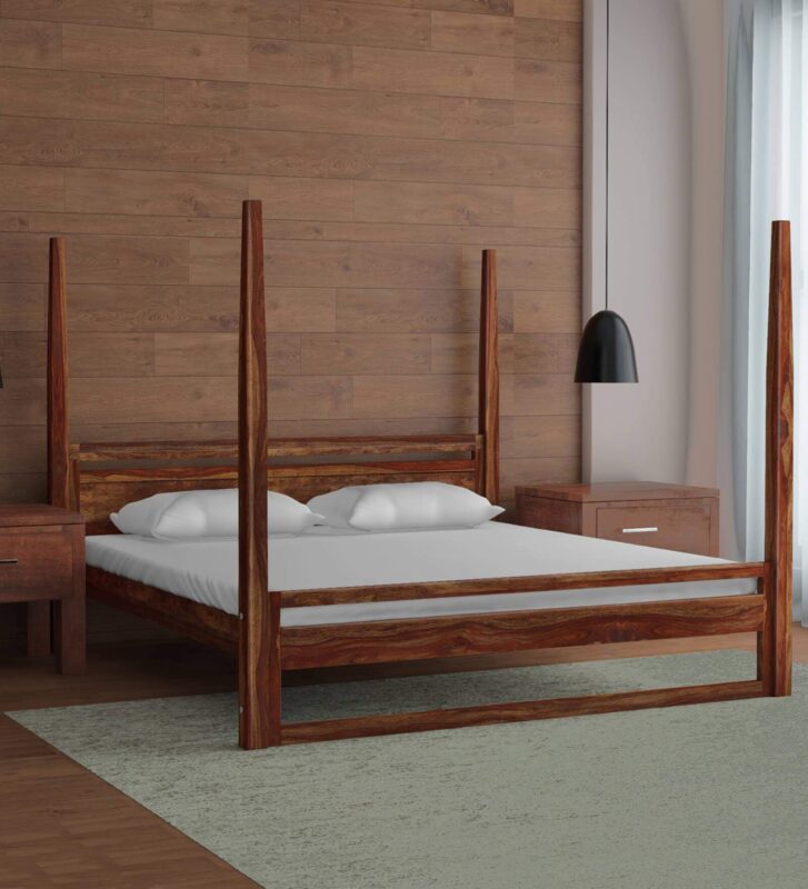 Sheesham Wood Queen Size Bed - Natural Finish
