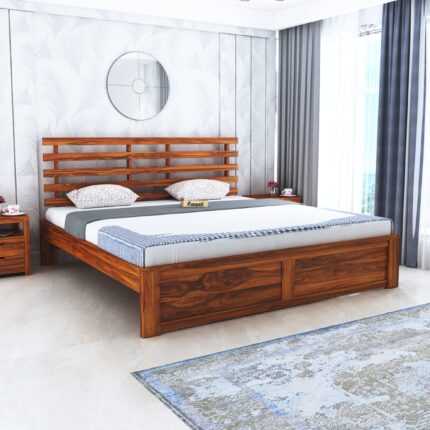 Solid Sheesham Wood Queen Size Bed - Natural