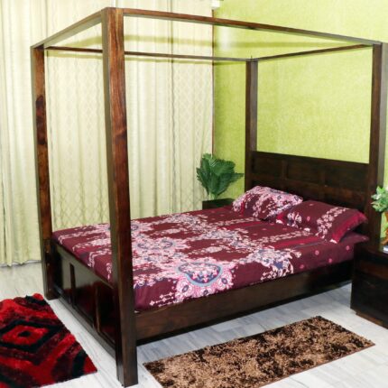 Sheesham Wood Queen Size Bed - Walnut Finish