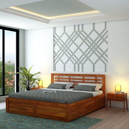 Sheesham Wood Queen Size Bed - Natural Finish