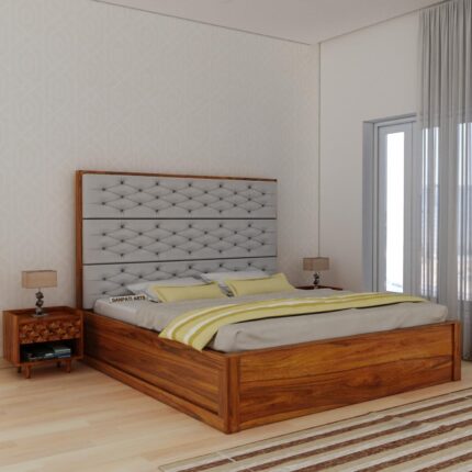 Sheesham Wood King Size Bed - Natural Finish