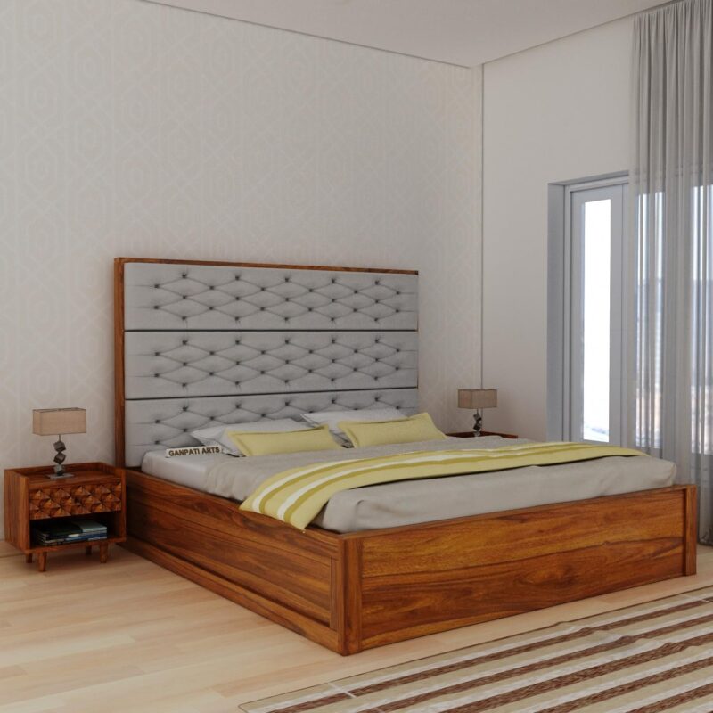 Sheesham Wood Queen Size Bed - Natural Finish