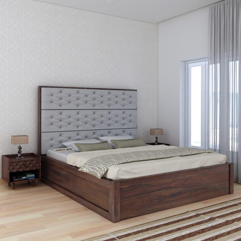 Sheesham Wood Queen Size Bed - Walnut Finish