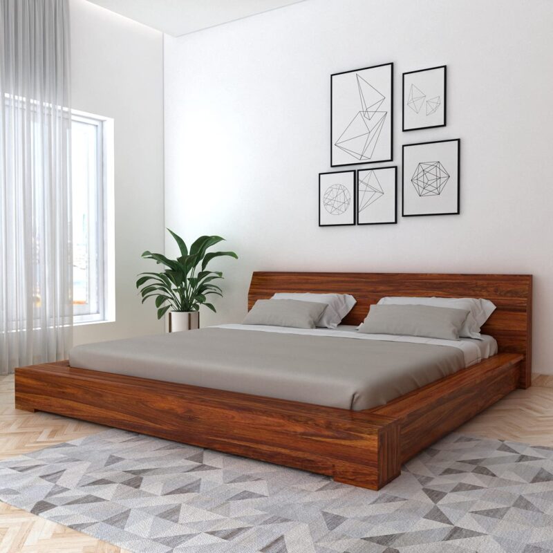 Sheesham Wood King Size Bed - Natural Finish