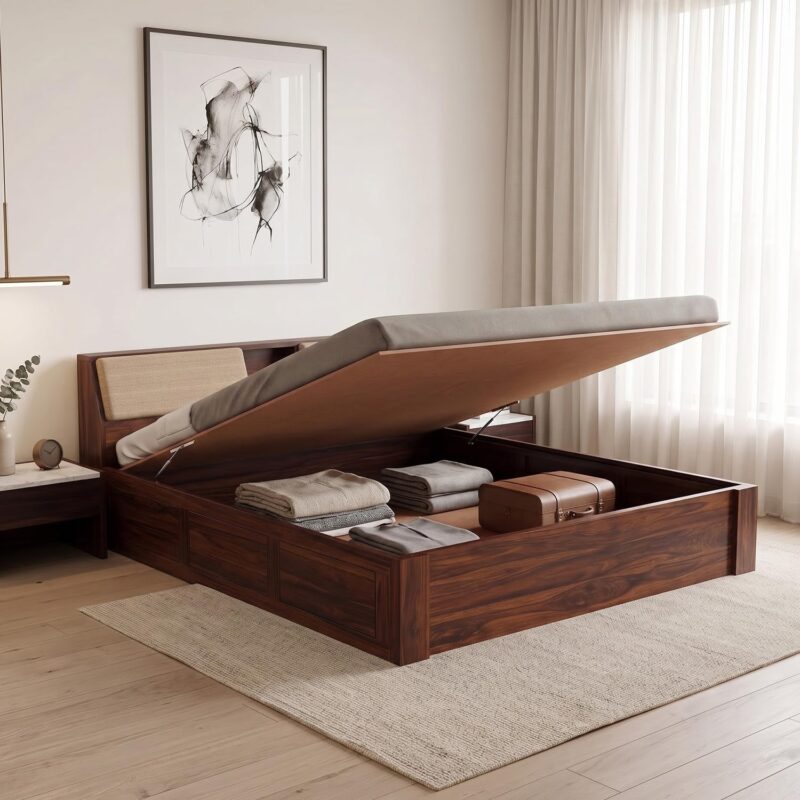 Sheesham Wood Queen Size Bed - Natural Finish_HYD