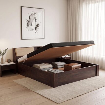 Sheesham Wood Queen Size Bed - Walnut Finish_HYD
