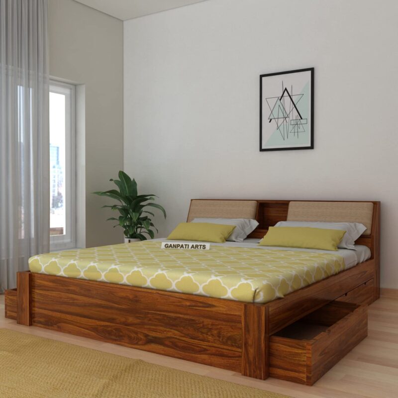 Sheesham Wood Queen Size Bed - Natural Finish