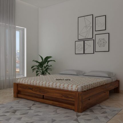 Sheesham Wood Queen Size Bed - Natural (Queen)