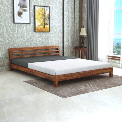 Sheesham Wood Queen Size Bed - Natural Finish (Low Queen)