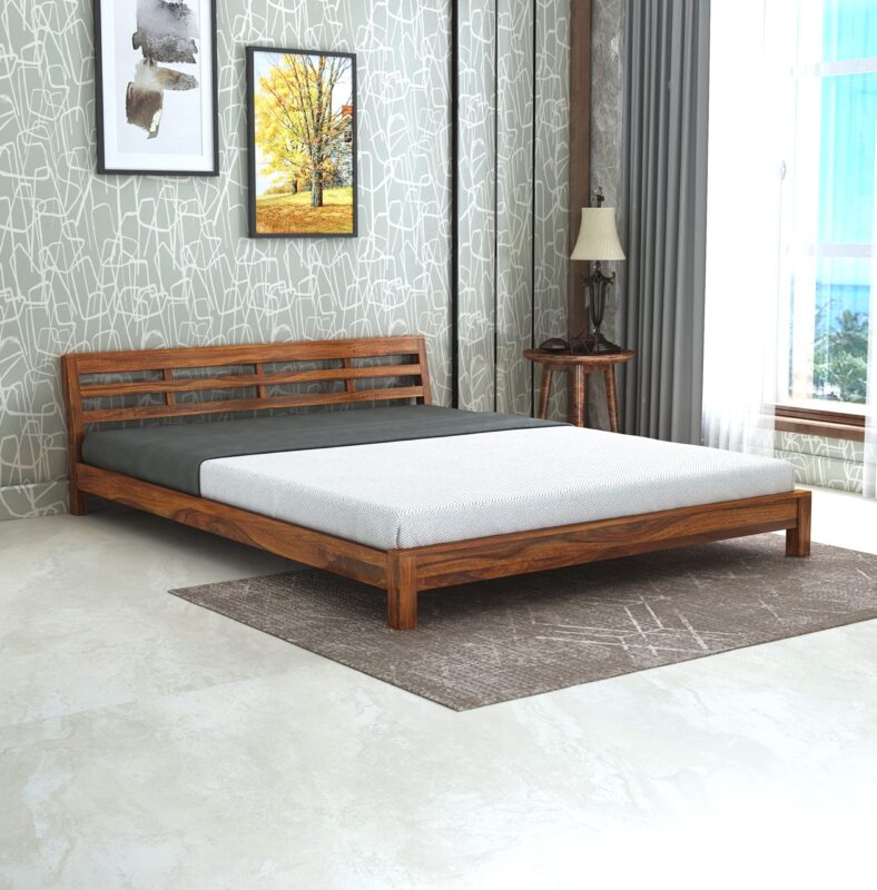 Sheesham Wood Queen Size Bed - Natural Finish (Low Queen)