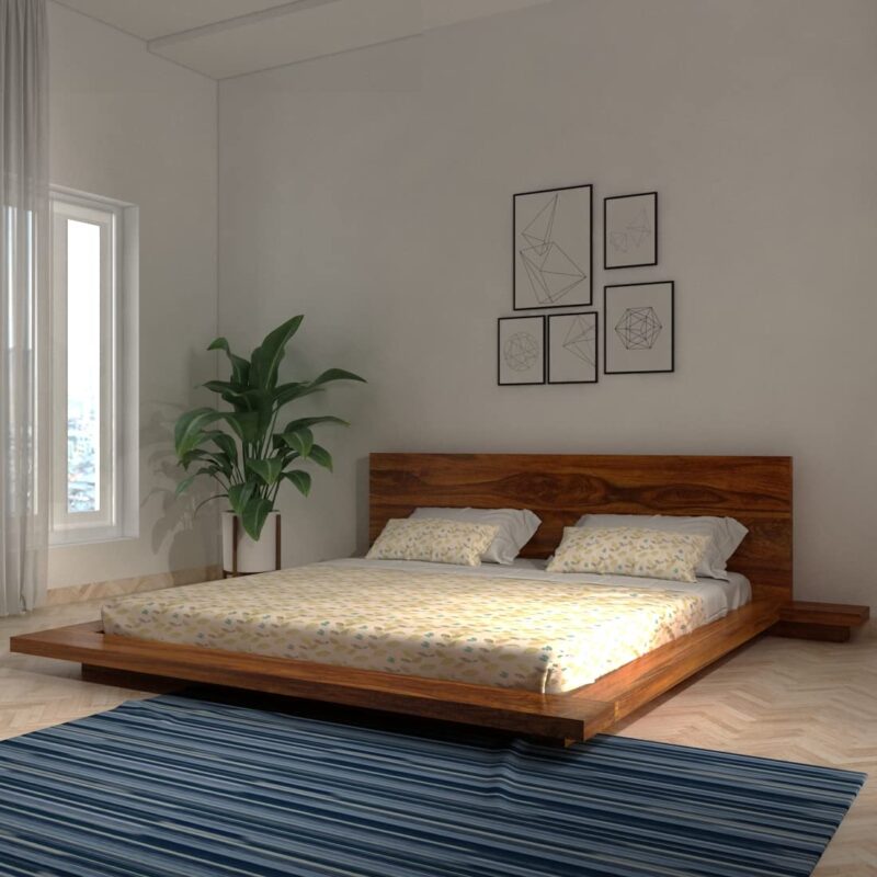 Sheesham Wood King Size Bed - Natural Finish