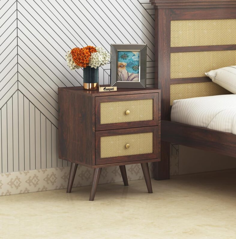 Sheesham Wood Bedside Table with Drawers – Ganpati Arts