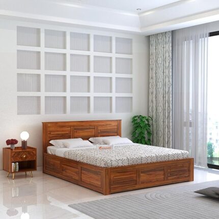 Sheesham Wood King Size Bed with Box Storage