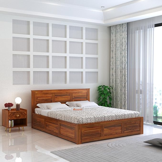 Sheesham Wood King Size Bed with Box Storage