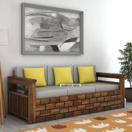 Premium Sheesham Wood 3 Seater Sofa for Living Room Home