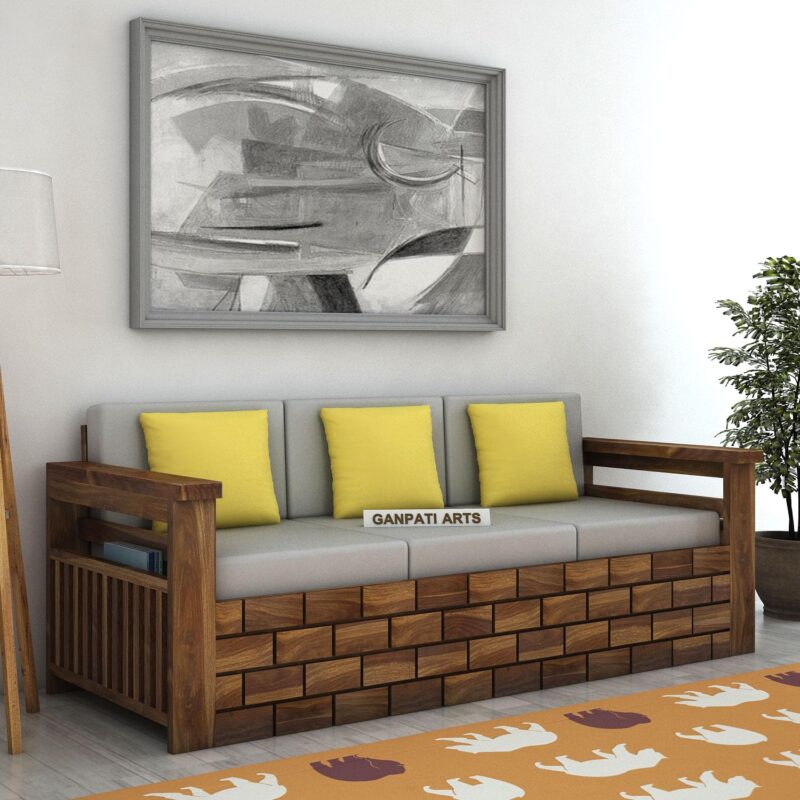 Premium Sheesham Wood 3 Seater Sofa for Living Room Home