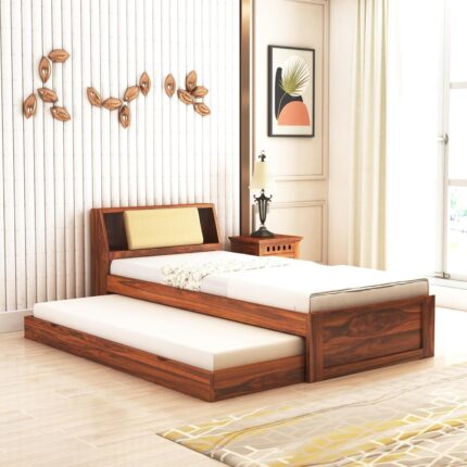 Premium Sheesham Wood Single Bed with Trundle