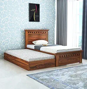 Solid Wood Single Bed with Pull-Out Trundle for Compact Rooms