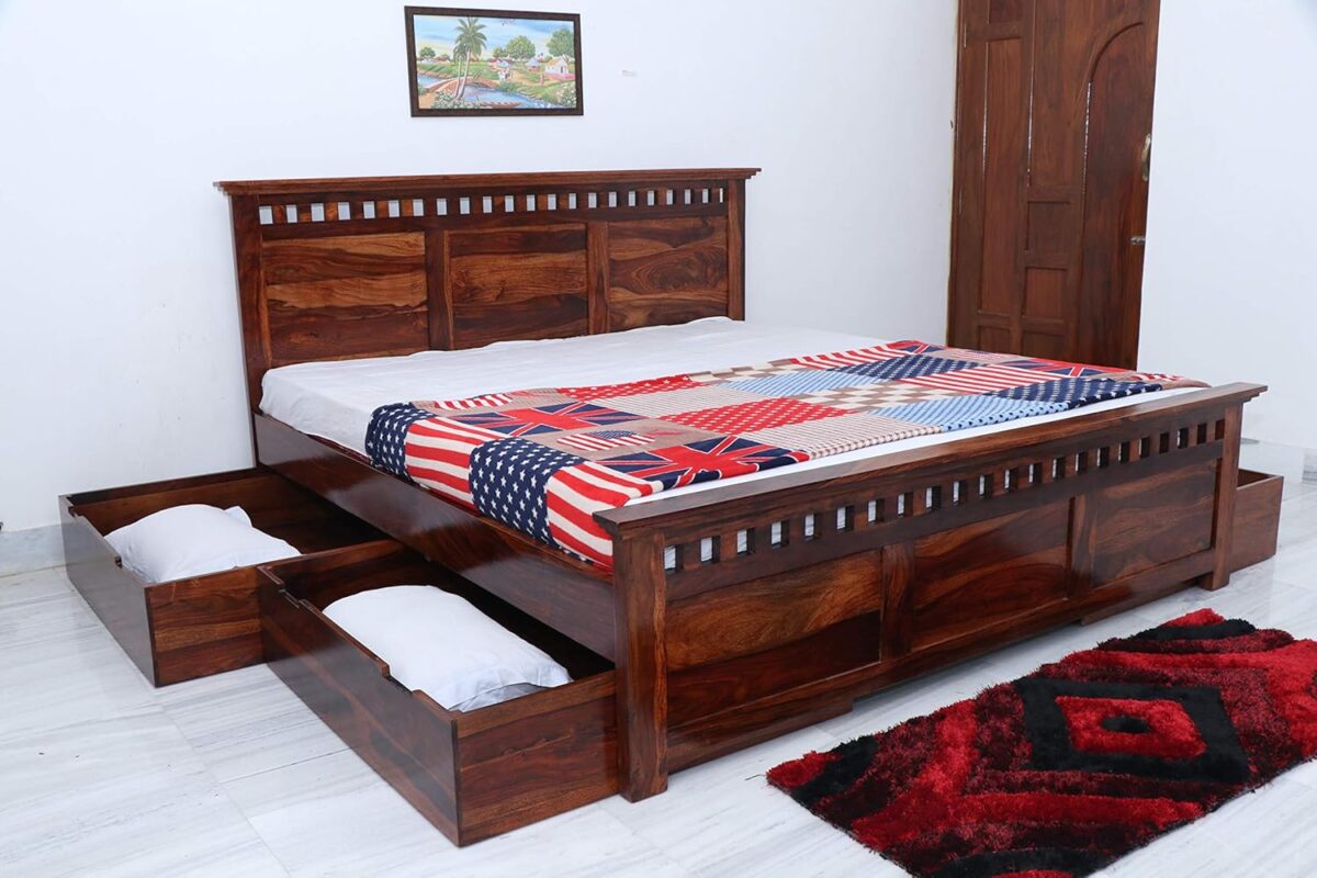Ganpati Arts Sheesham Wood King Bed with 4 Drawers