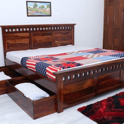 Ganpati Arts Sheesham Wood King Bed with 4 Drawers