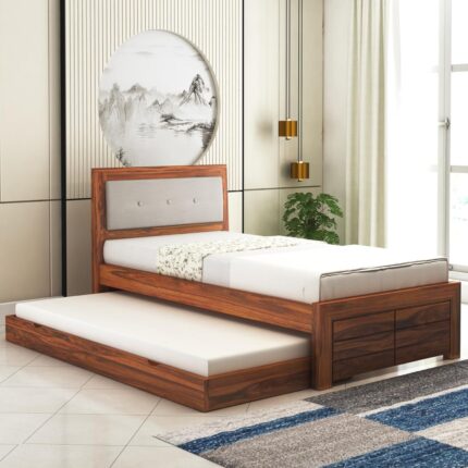 Ganpati Arts Sheesham Wood Single Trundle Bed w/ Pull-Out