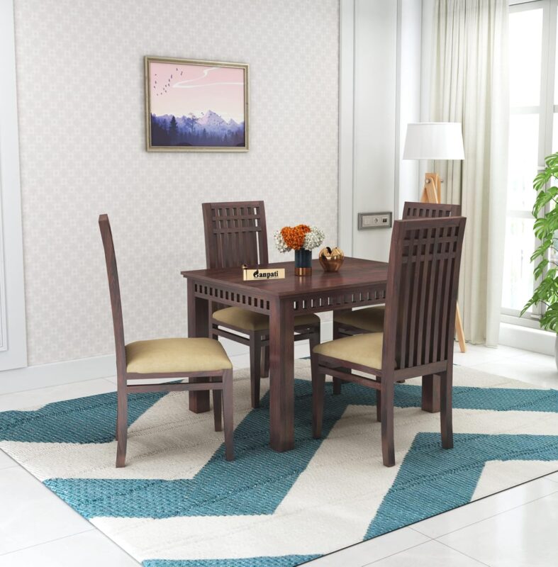 Sheesham Wood 4 Seater Dining Set with Cushioned Chairs