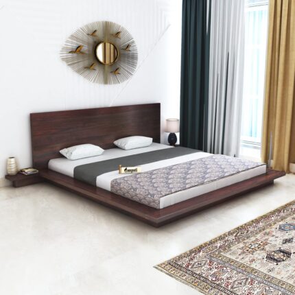 Ganpati Arts Sheesham Wood King Size Platform Bed, Walnut