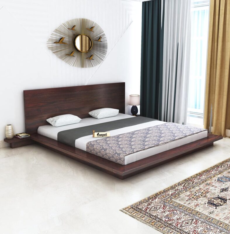 Ganpati Arts Sheesham Wood King Size Platform Bed, Walnut