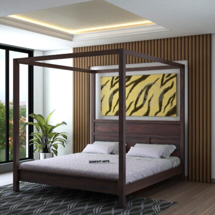 Ganpati Arts Sheesham Wood King Size Bed - Walnut Finish